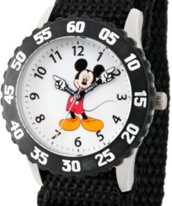 Disney Mickey Mouse Kids’ Bezel Stainless Steel Time Teacher Analog Nylon Strap Watch