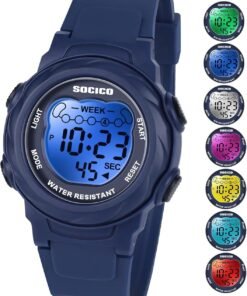 Digital Watches for Girls Boys, Waterproof, 7 Color Lights Waterproof Watches for Kids