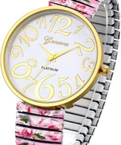 Women’s Easy Reader Watch: Printed Super Large Clear Number Stretch Wrist Watch Elastic Strap Watches for Women Waterproof Ladies Wristwatch
