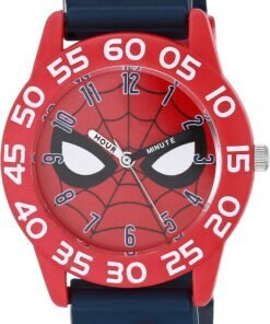 Marvel Spider-Man Kids’ Plastic Time Teacher Analog Quartz 3D Strap Watch, Red/Navy/Multi Navy